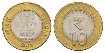 Индия 10 рупий 2011 монетный двор Ромб KM 400 биметалл 4650-1144