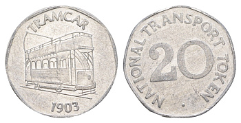 Великобритания транспортный жетон в 20 пенсов - Tramcar 1903 ND (1973-2014) диаметр 25 мм, вес 1,5 гр алюминий 4172-151
