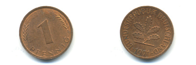 ФРГ 1 ПФЕННИГ 1971 J KM 105, J.380 сталь плакированная медью 176-655