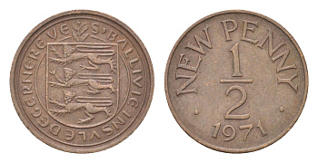Гернси 1/2 нового пенни 1971 Елизавета II (1952-2022), герб KM 20 бронза 4702-734