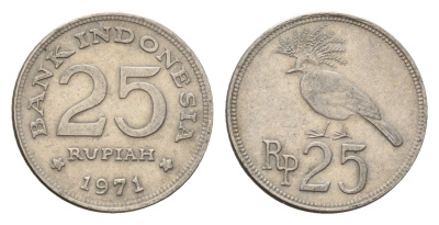 Индонезия 25 пупия 1971 венценосный голубь KM 34 медно-никель 4702-458
