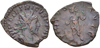 Римская Империя (императоры в Галлии) антониниан 273 - 274 Тетрик I. VIRTVS AVGG, Марс, держащий копье, Колония Агриппины, Good Very fine RIC 148 биллон 1073-13-103