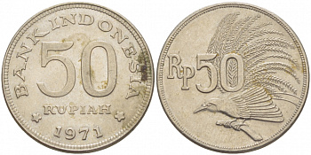 Индонезия 50 рупий 1971 райская птица KM 35 медно-никель UNC 3457-611