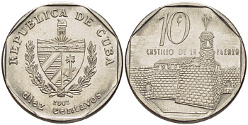 Куба 10 сентаво 2002 форт в Гаване Ла-Фуэрса KM 576.2 сталь плакированная никелем 66-712