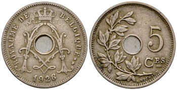 Бельгия 5 сантимов 1926 Belgie KM 67 медно-никель 4548-453