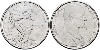 ВАТИКАН 50 ЛИР 1988 ГОД X, ИОАНН ПАВЕЛ II (1978-2005), СОЗДАНИЕ ЕВЫ ИЗ РЕБРА АДАМА KM 208 нержавеющая сталь 4519-452