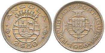 Ангола 2 1/2 эскудо 1956 KM 77 медно-никель UNC 4618-1115