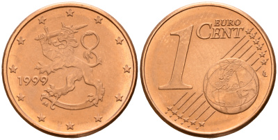 Финляндия 1 евроцент 1999  KM 98 сталь плакированная медью  UNC  4189-151