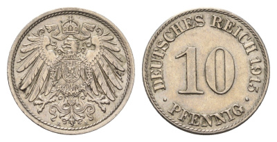 Германия 10 пфеннигов 1915 A KM 12, J. 13 медно-никель aUNC 4649-945
