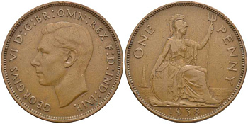 Великобритания 1 пенни 1938 Георг VI (1936-1952) КМ 845, Spink 4114 бронза 115-336