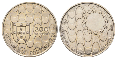 Португалия 200 эскудо 1992 Председательство Португалии в Евросоюзе KM 663 медно-никель UNC 74-834