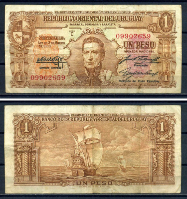 Уругвай 1 песо 1939 Pick 35 b (1) бумага 8592-7-4-1