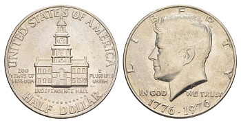 США 1/2 доллара (50 центов) 1976 200 лет независимости, Джон Кеннеди KM 205 медь плакированная медно-никелем aUNC 4545-441