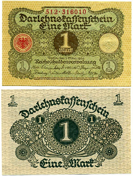 ГЕРМАНИЯ 1 МАРКА 1920 1 МАРТА 1920, ВЕЙМАРСКАЯ РЕСПУБЛИКА Pick 58 бумага аUNC 7548-100-4