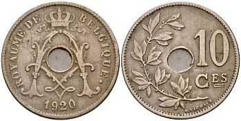 Бельгия 10 сантимов 1920 Король Альберт I (1910 - 1934) KM 85 медно-никель 183-246