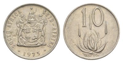 ЮАР 10 центов 1975 герб, цветок алоэ KM 85 никель 4621-841