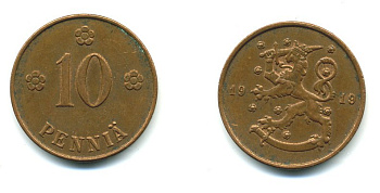 Финляндия 10 пенни 1919 KM 24 медь 41-1114