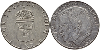 Швеция 1 крона 1982 Карл XVI Густав (1973- ) KM 852a медно-никель 4397-1053