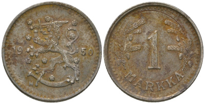 Финляндия 1 марка 1950 H KM 30b железо 4173-953