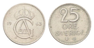 Швеция 25 эре 1963 TS Густав VI Адольф (1950-1973) KM 836 медно-никель 4705-939