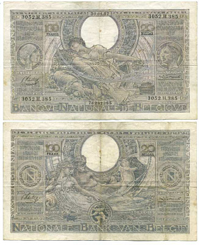 БЕЛЬГИЯ 100 ФРАНКОВ - 20 БЕЛГА 1937 30 ЯНВАРЯ 1937 Pick 107 бумага 6262-52-3-1
