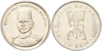 Бруней 10 сенов 2008 KM 36 медно-никель UNC 4614-418