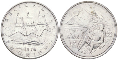 Сан-Марино 2 лиры 1976 республика KM 52 алюминий UNC 4614-411