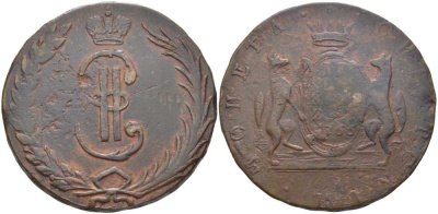 Россия, Сибирские монеты 10 копеек 1766 КМ, гуртовая надпись Биткин 1012 R1 медь 00-000-00