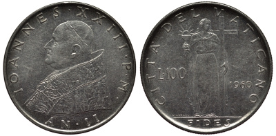 ВАТИКАН 100 ЛИР 1960 KM 64.2 сталь 55-145