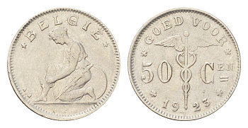 Бельгия 50 сантимов 1923 Belgie, Альберт I (1909-1934) KM 88 никель 4705-445