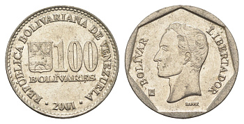 Венесуэла 100 боливаров 2001 Симон Боливар Y 83 сталь плакированная никелем 4662-1013