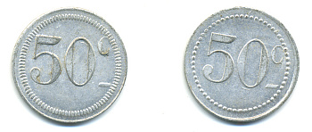 ФРАНЦИЯ 50 САНТИМОВ НАЧАЛО XX ВЕКА d 24 мм, вес около 1,0 гр., платежный жетон алюминий 89-915