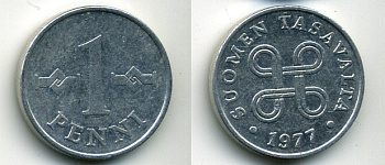 Финляндия 1 пенни 1977 KM 44a алюминий 61-1213
