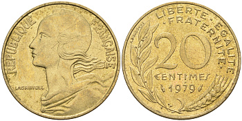 Франция 20 сантимов 1979 тип Марианна KM 930 медь алюминий никель 4116-533