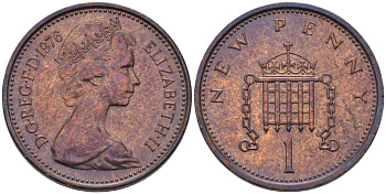 Великобритания 1 пенни 1976 Елизавета II (1952-2022) KM 915, Spink 4237 (B1) бронза 67-825