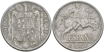 Испания 10 сентимо 1941 Франсиско Франко (1939 - 1975) KM 766 алюминий 4155-224