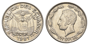 Эквадор 1 сукре 1981 Антонио Хосе Сукре KM 78b сталь плакированная никелем 4663-354
