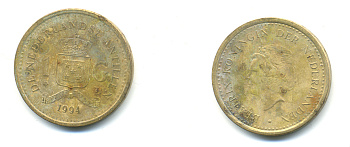 Нидерландские Антилы 1 гульден 1994 Беатрикс (1980-2013) KM 37 золотистая сталь 4379-1455