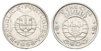 Португальский Тимор 6 эскудо 1958 год-тип KM 15 серебро 4671-822