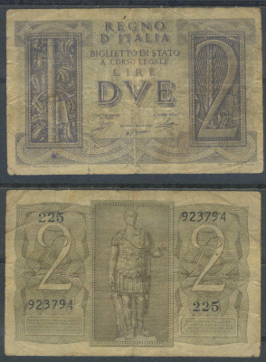 Италия 2 лиры 1939 Pick 27 бумага 8601-20-4-2