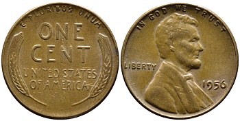 США 1 ЦЕНТ 1956 ЛИНКОЛЬН KM A132 медь цинк 35-139