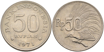 Индонезия 50 рупий 1971 райская птица KM 35 медно-никель 92-914
