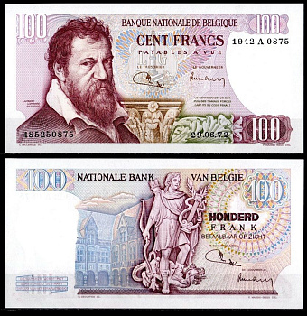 Бельгия 100 франков 1972 Pick 134 b (2) бумага UNC (пресс) 451-1085-1