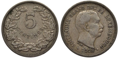 Люксембург 5 сантимов 1908 Вильгельм IV (1905-1912) KM 26 медно-никель 4549-919