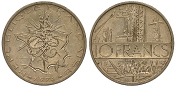 Франция 10 франков 1978 тип Матье KM 940, Le Franc 365.11-12 никель латунь 4123-622