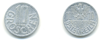 Австрия 10 грошей 1966 KM 2878 алюминий 83-354