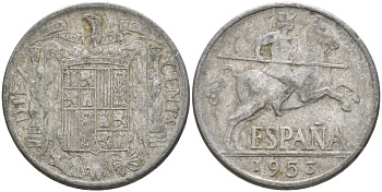 Испания 10 сентимо 1953 Франсиско Франко (1939 - 1975) KM 766 алюминий 4155-247