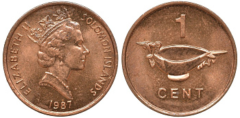 Соломоновы острова 1 цент 1987 Елизавета II (1953-) KM 24 сталь плакированная бронзой aUNC 4602-921
