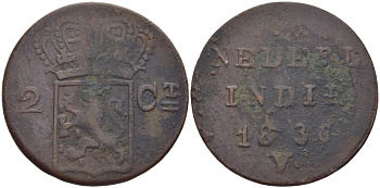 Нидерландская Восточная Индия 2 цента 1836 V KM 291 медь 31-1035