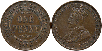 Австралия 1 пенни 1915 Н, Георг V (1910-1937) KM 23 бронза    4527-713